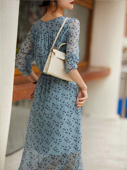 Lauren Casual Crew Neck Printed Tie Dress