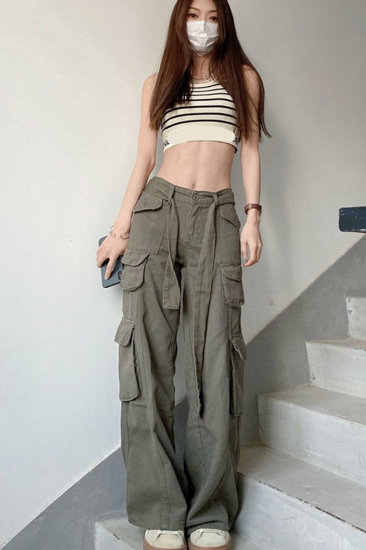 High Waist Cargo Pockets Loose Pants
