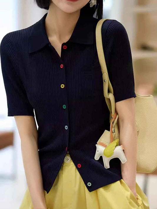 Molly Classic Lapel Multicolor Button Knitted Cardigan