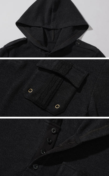 Slim Fit Hooded Long Sleeve Top with Pocket and Metal Eyelet Detail