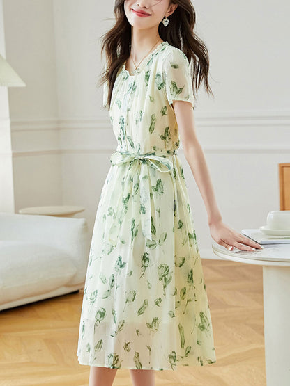 Payton Loose Printed Tie Chiffon Dress