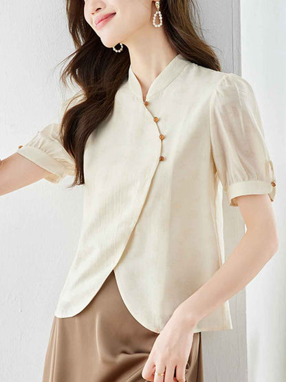 Khloe Loose Stand Collar Solid Color Shirt