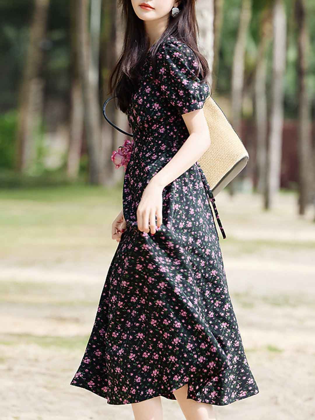 Jasmine Elegant V-neck Floral Printed Dress