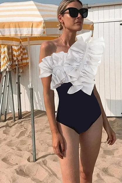 Traje de baño de una pieza retro de malla de encaje