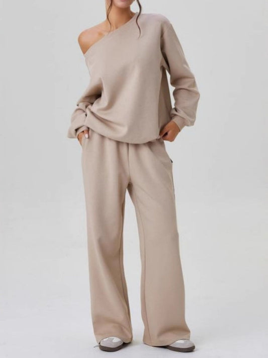 Asymmetrical Shoulder Design Sporty Casual Fashion 2-piece Sets