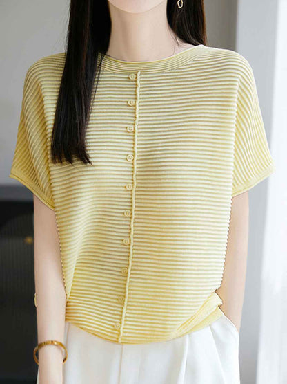 Khloe Classic Crew Neck Striped Solid Color Knitted Top