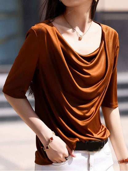 Madison Loose Crew Neck Solid Color Satin Top