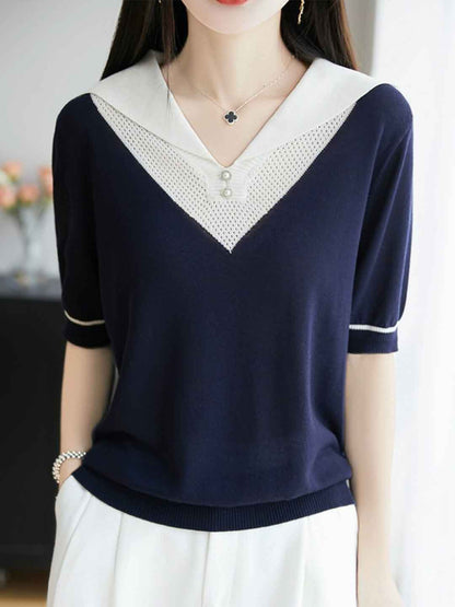 Molly Classic V-neck Contrast Color Knitted Top