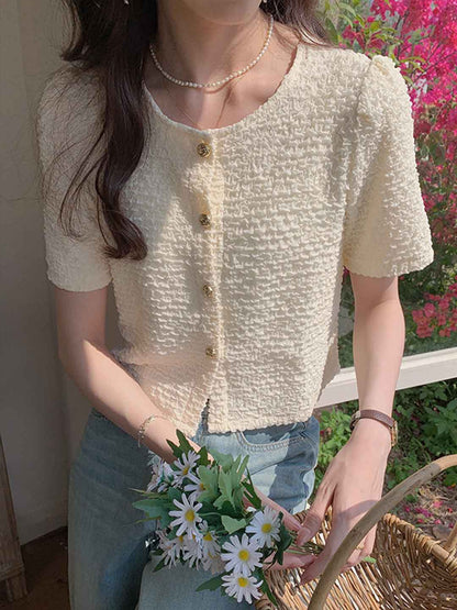 Zoey Classic Crew Neck Solid Color Ruffled Top