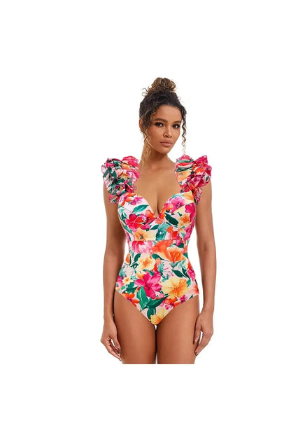 Traje de baño floral sin espalda para vacaciones en la playa