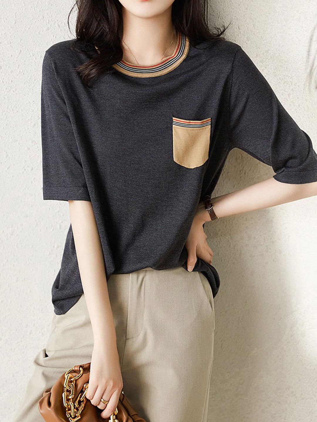 Kylie Classic Crew Neck Colorblock Striped Knitted Top