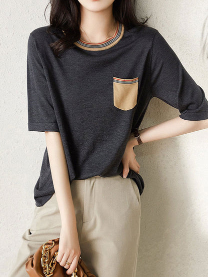 Kylie Classic Crew Neck Colorblock Striped Knitted Top