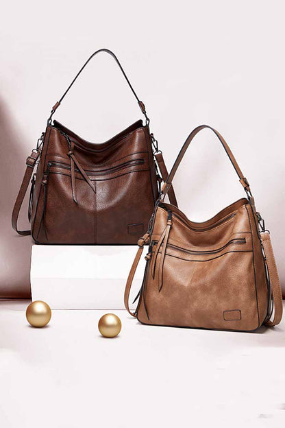 Vintage Shoulder Bag With Zipper And Tassel