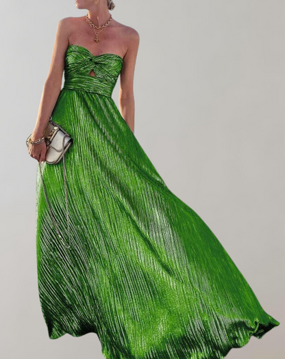 Vestido sin mangas con brillo metálico y abertura frontal para mujer | Ideal para primavera/verano