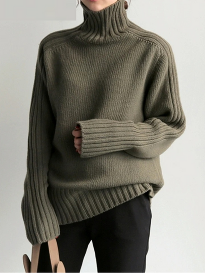 Jersey de cuello alto acanalado extragrande para mujer | Ideal para otoño/invierno