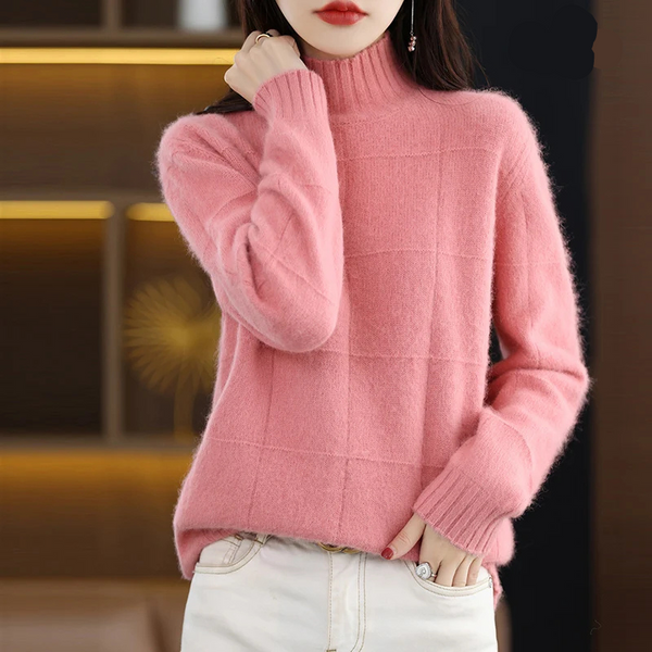 Jersey de cuello alto de punto trenzado holgado para mujer | Ideal para otoño/invierno
