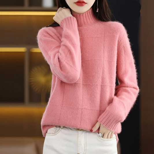 Jersey de cuello alto de punto trenzado holgado para mujer | Ideal para otoño/invierno