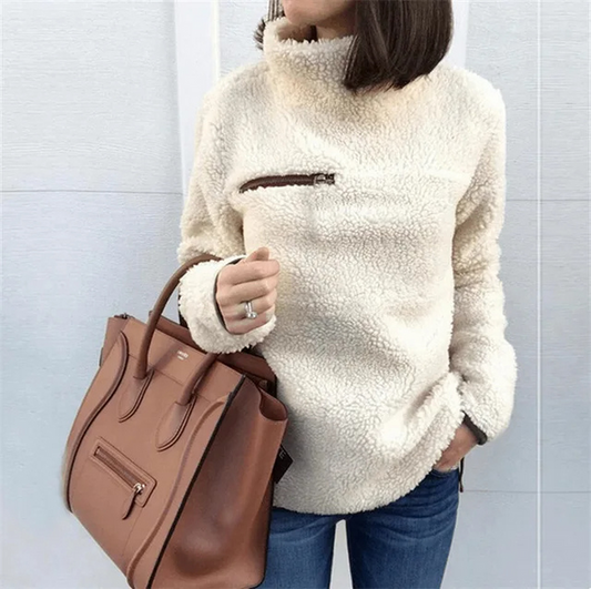 Jersey informal de cuello alto con cremallera para mujer | Ideal para otoño/invierno