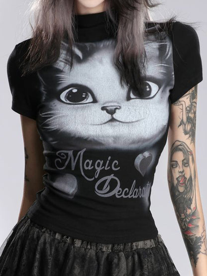 Cat Print Short Sleeve Tee
