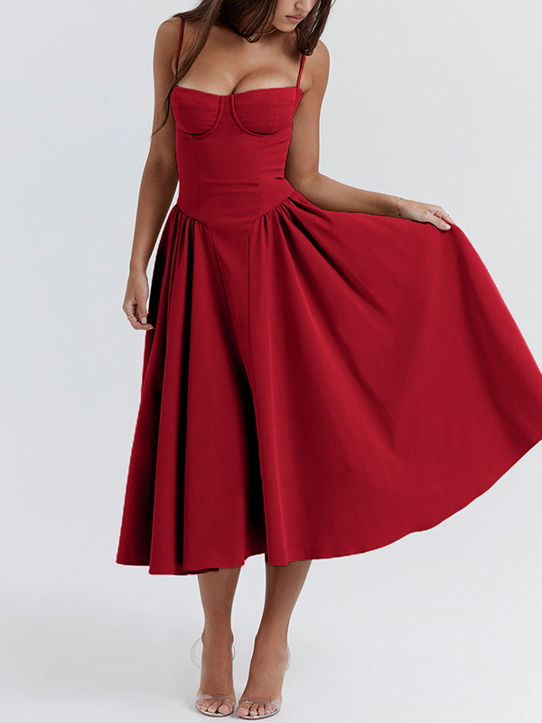 Vintage Solid Cami Midi Dress