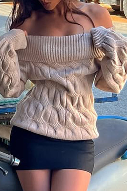 Ribbed Off Shoulder Knit Sweater