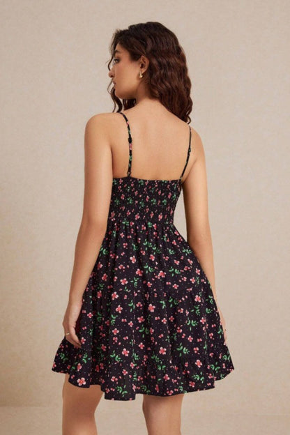 Floral Smocked Spaghetti Strap Mini Dress