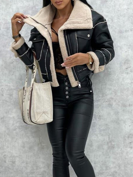 Solid Color Vintage Lambswool Short Zipper Jacket