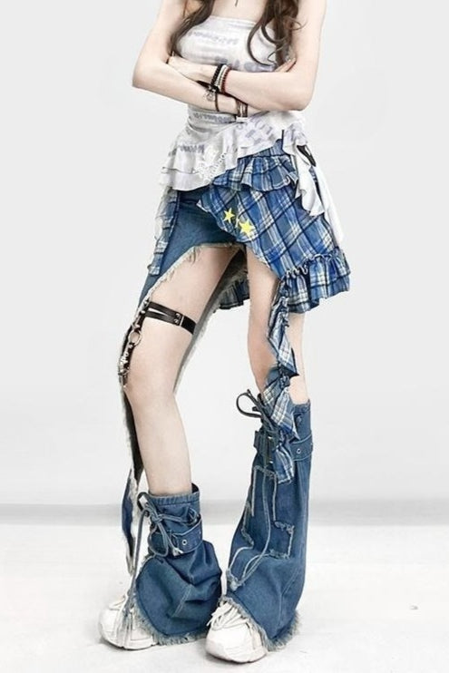 Subculture Shibuya Apron Hem Plaid Star Skirt