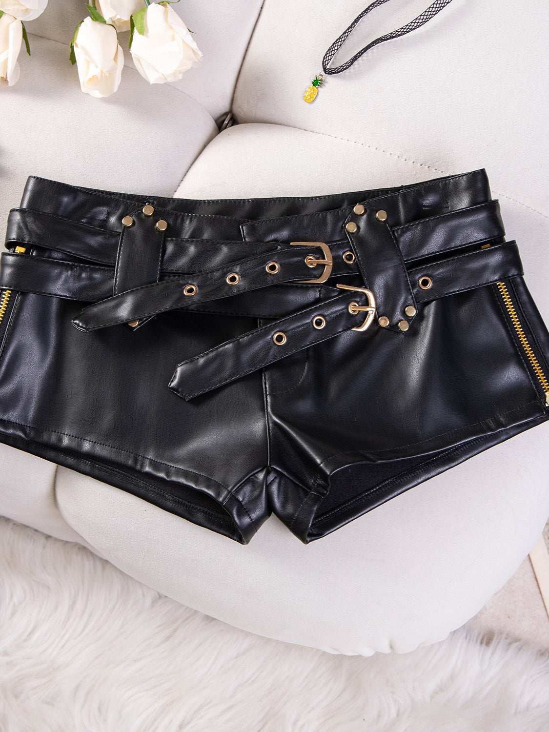 Edgy Y2K Low-Rise Booty PU Leather Shorts