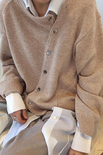 Asymmetrical Button Irregular Slouchy Solid Sweater