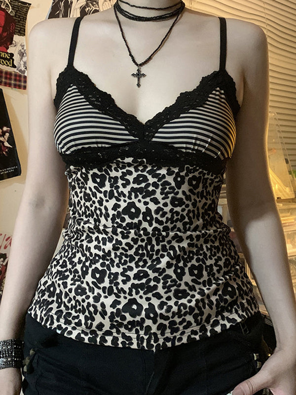 Contrast Color V-Neck Shows Slimming Breast Shape Cami Top