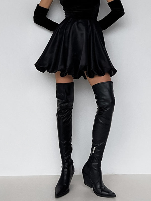 Satin Pleated A-line Mini Skirt