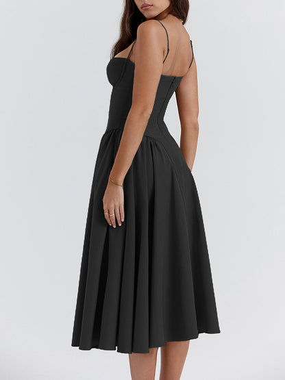 Vintage Solid Cami Midi Dress