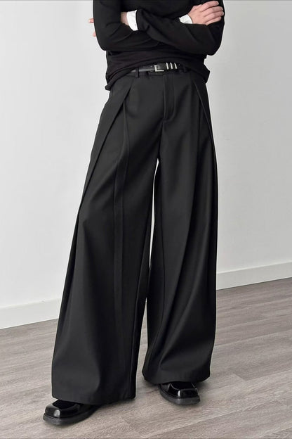 Casual 3D Pleat A-Line Wide Leg Pants