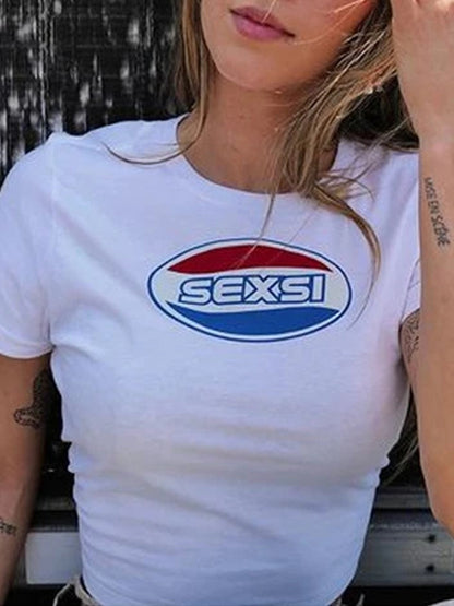Letter Print Crop Top Short Sleeve Tee