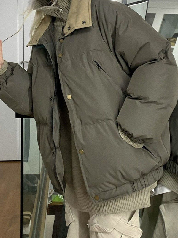 Solid Slant Pocket High Neck Jacket