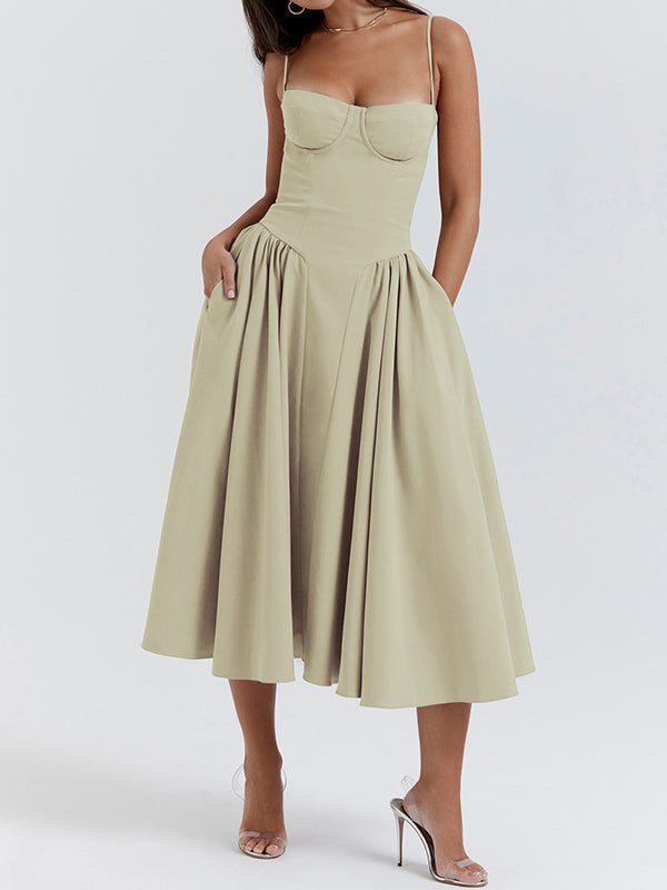 Vintage Solid Cami Midi Dress