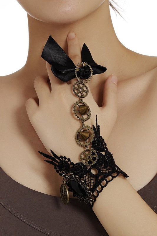 Rose Lace Integrated Punk Style Gear Retro Gloves