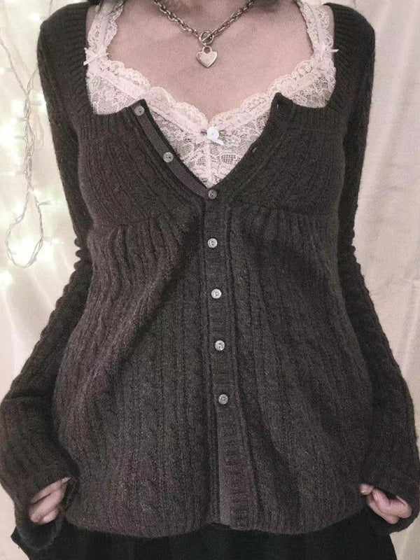 Sweet Style Lace Stitching Cardigan