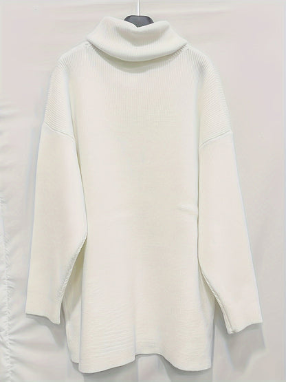 Jersey de punto de cuello alto extragrande para mujer en color liso | Ideal para otoño/invierno