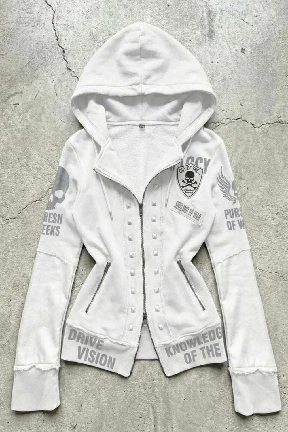 Gothic Studded Slim Zip Up Hoodie