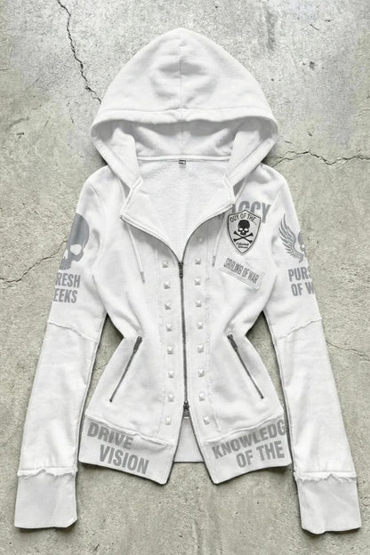 Gothic Studded Slim Zip Up Hoodie