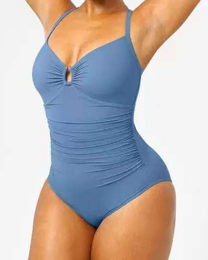 Slim Fit Pleated One-Piece Swimsuit
