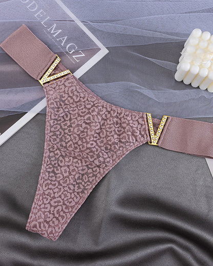 V-Neck Rhinestone Lace Panties