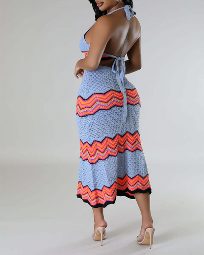 Knitted Stretch Casual Skirt Set