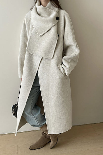 Wool Reversible Midi Scarf Style Overcoat