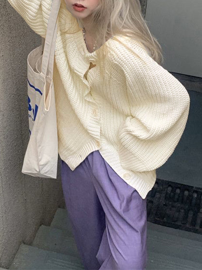 Solid Loose Breasted Knit Cardigan