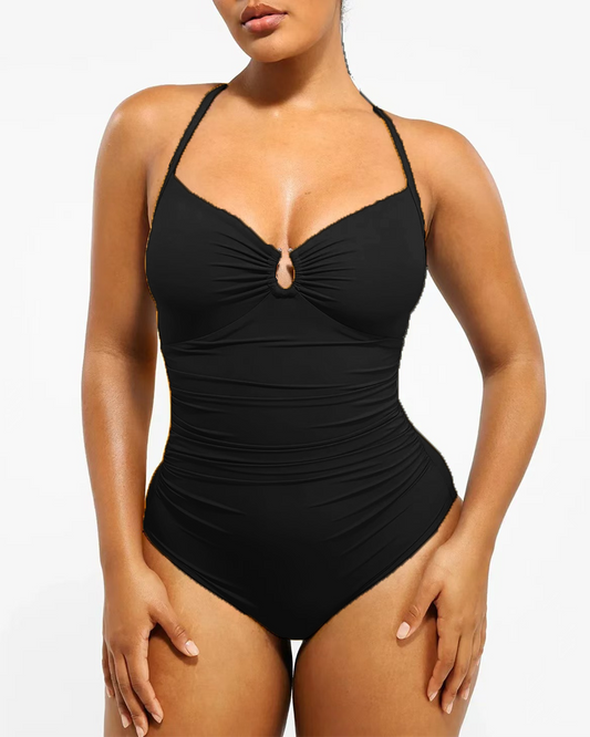 Slim Fit Pleated One-Piece Swimsuit