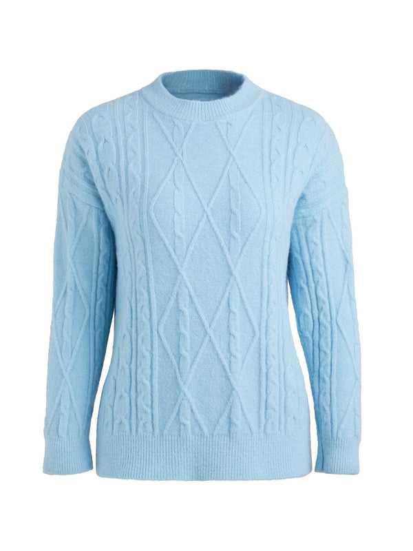 Crew Neck Cable Knit Pullover Sweater