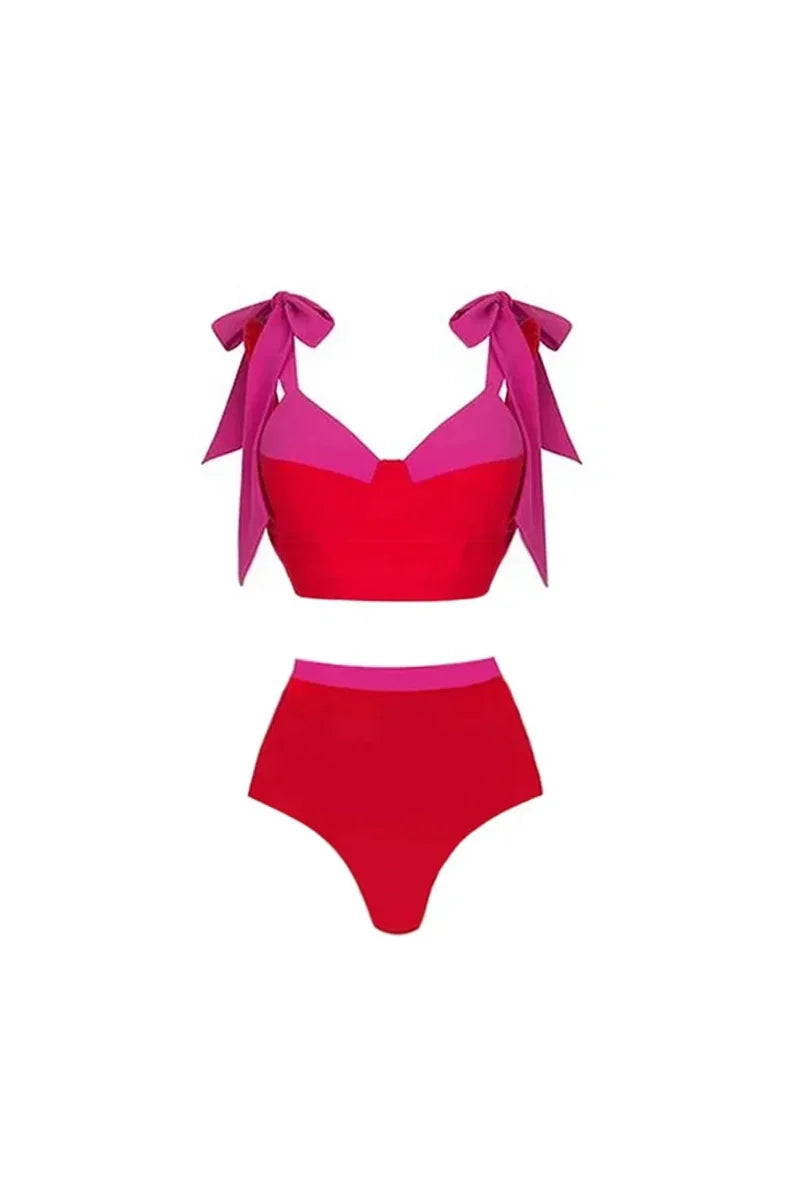 Conjunto de bikini con lazo y bloques de color